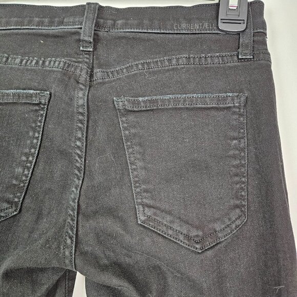 Current/Elliott / Revolve The Stiletto Skinny Jean Jet Black Knee Destroy 25-0 - Picture 10 of 15